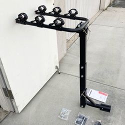 (NEW) $49 Tilt Folding 3-Bike Mount Rack Bicycle Carrier 2” Hitch 110lbs Max w/ No-Wooble U Bolt & Straps
