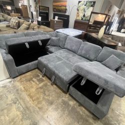 New Sleeper Sectional Couch with USB and Storage! Free Delivery 🚚! 