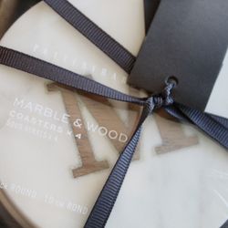 NEW ORIGINAL PACKAGING Pottery Barn “M” Marble Coasters