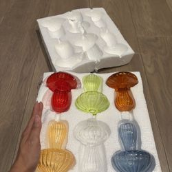 6 Count Glass Mushroom  Vases 