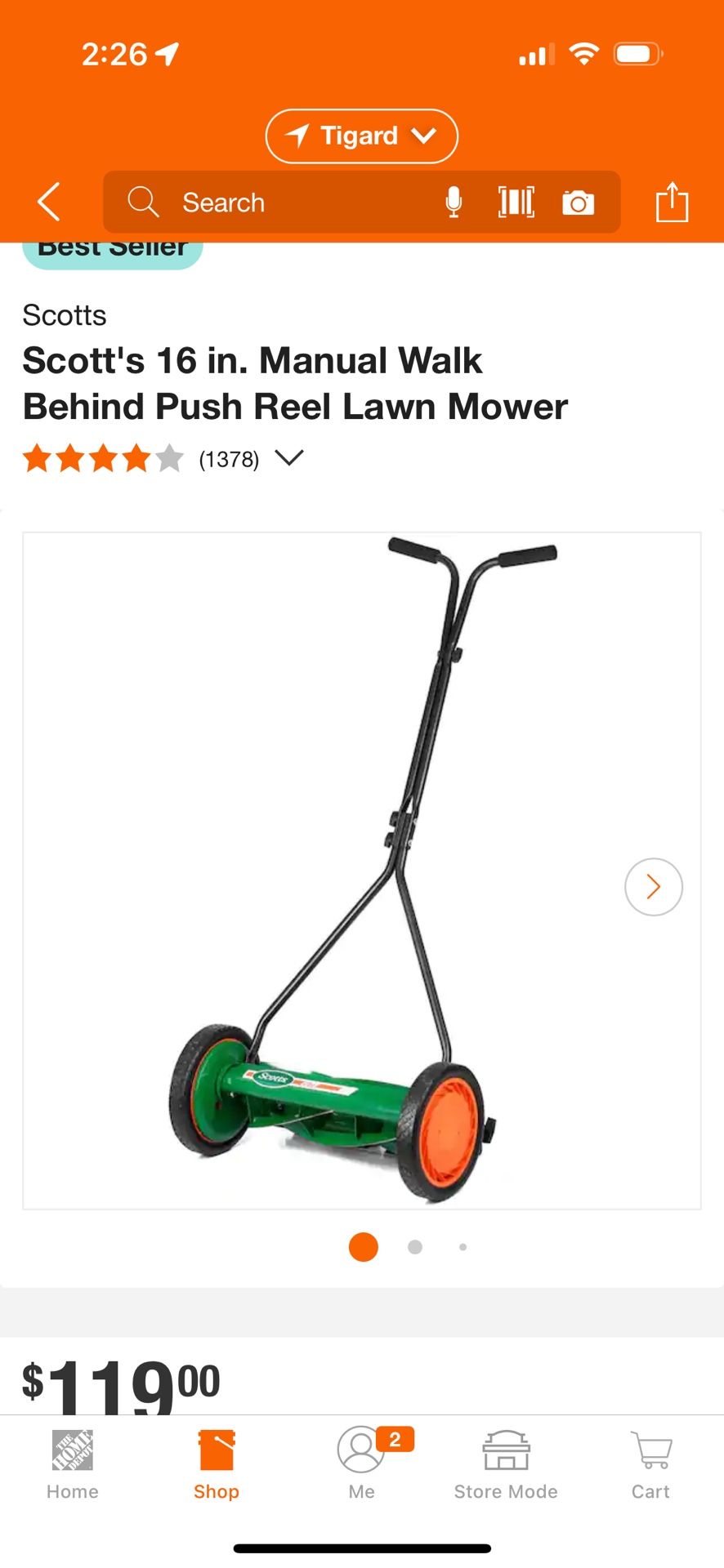 Scott's 16 in. Manual Walk Behind Push Reel Lawn Mower