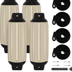 VEITHI- Boat Fenders 4 pack, Ribbed twin eyes vinyl boat bumpers for docking
