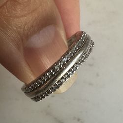 925 Sterling silver w/genuine diamonds band ring , tested in photos, marked SUN 925 , see last photo