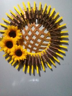 Handmade  Clothes Pin Sunflower Wreath
