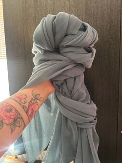 Dusty blue arch curtain/linen