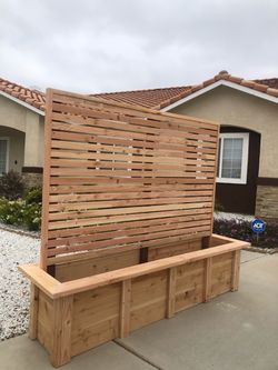 Redwood Cedar privacy wall garden bed planter boxes raised elevated 3 4 5ft long wheels casters custom made vege
