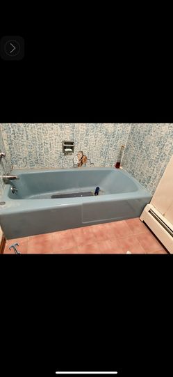 Mid Century Modern Cast Iron Ceramic Blue Tub 