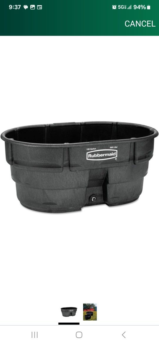 Rubbermaid Commercial Products Stock Tank, 150-Gallons, Structural Foam, Heavy Duty Container, for Livestock/Animal/Cattle Feed & Water, Outdoor Home