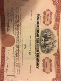 Pan American sulphur 50 share stock certificate
