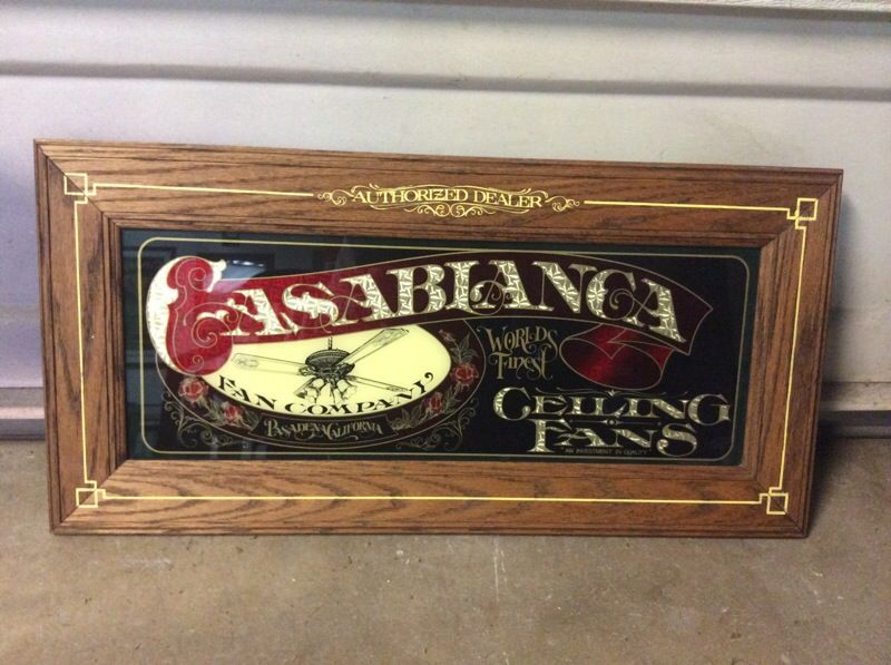 CASABLANCA CEILING FANS ADVERTISEMENT SIGN BY THE HENSLEY CO OF PASADENA CALIFORNIA. AUTHORIZED DEALER GLASS SIGN