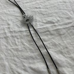 Southwestern Bird Bolo Tie Adjustable Black Leather Silver Metal Men's Western