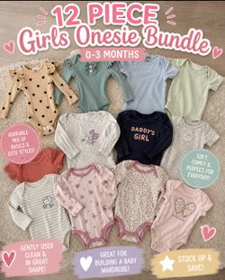 ✨ Baby Girl Onesie Bundle – 12 Pieces (0-3 Months) ✨
