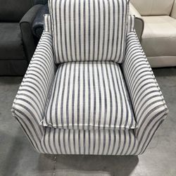 Modern Soft Stripe Upholstered Swivel Barrel Chair with Removable Cushion