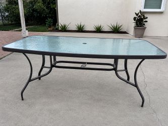 66” Glass Top Patio Dining Table w/ Umbrella Hole