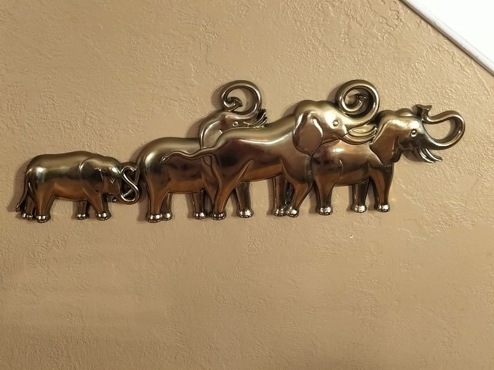 Vintage Syroco #7635 Elephant Herd Wall Plaque, 37 inches long x 12 high, See Full Description