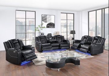 Power Recliner Sofa/Loveseat w/Adjustable headrest, LED lights & BT speakers