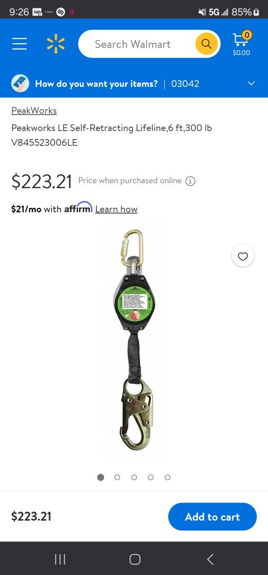 Peakworks 6' Self-retracting Lifeline