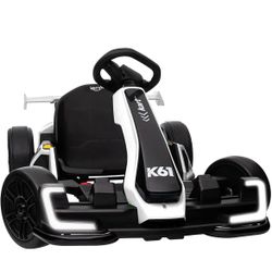 KerryYoo K61 Go Kart Electric Drift Kart with Length Adjustable Seat, 24V Ride on Toys with 4 Speed Mode,300W Outdoor Ride On Crazy Kart, 8.5 MPH, Blu