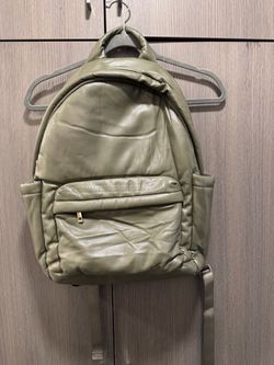 Olive Green Faux Leather Backpack
