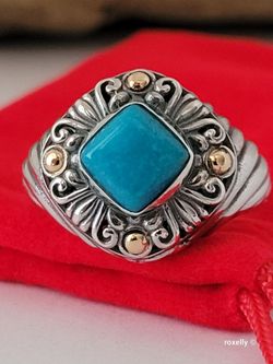 925 Sterling Silver and 18K Yellow Gold Turquoise Carved Cable  Ring/ Anillo de Plata y Oro con 1 Turquesa! 👌🎁Post Tags: Anillo de Plata y Oro