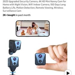 Security Camera, 4K HD Mini Baby Monitor Pet Monitor Nanny with Night Vision, WiFi Indoor Camera, 100 Days Long Battery Life, Motion Detection,