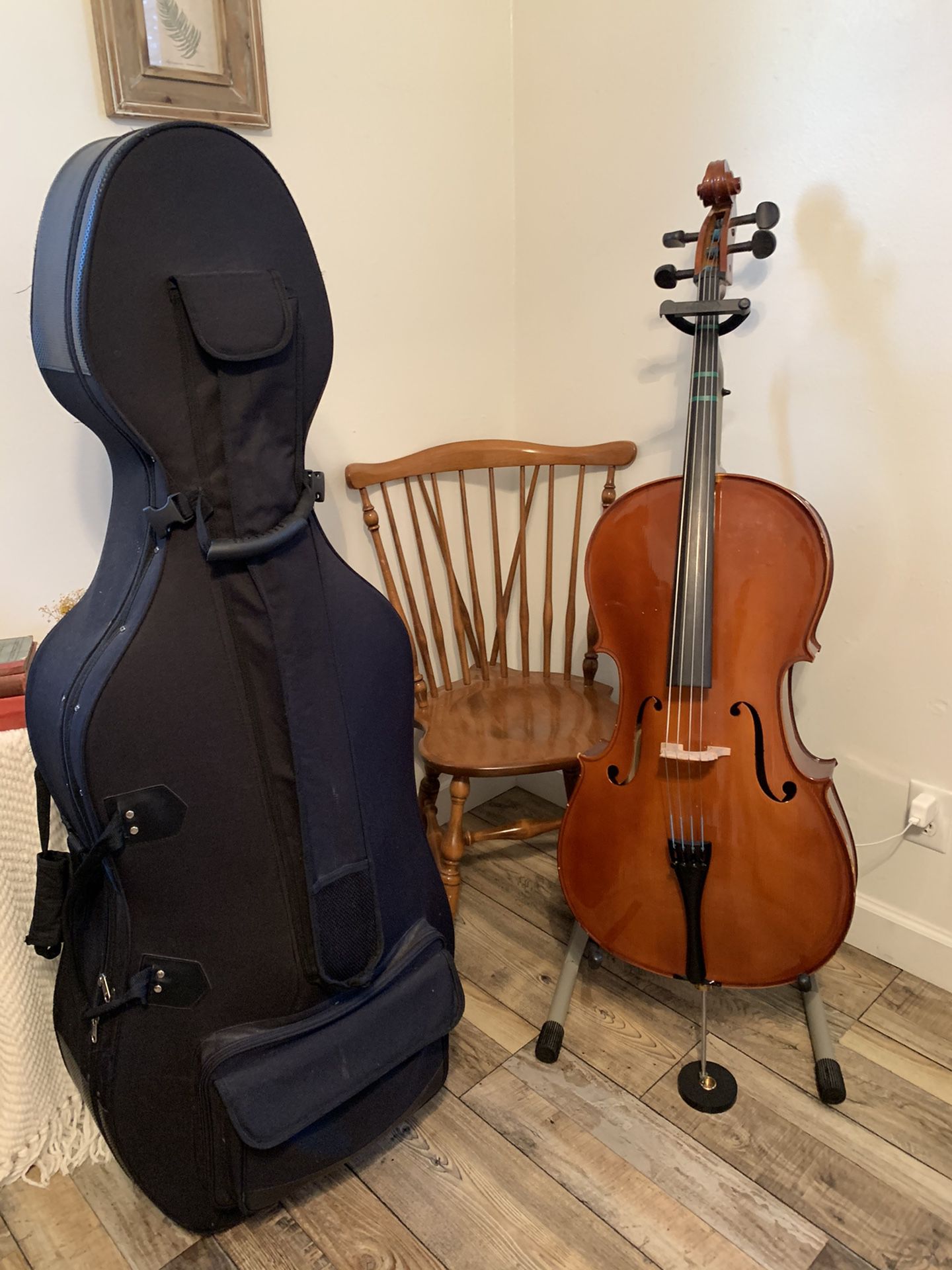 Cello 4/4 (full size), case and antique chair.