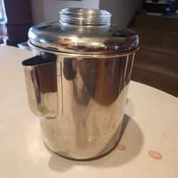Vtg Ekcoware 450 Percolator Coffee Maker Pot, Stainless Steel Thick Copper Bottom, All Original, Made in USA, approx 8.75" tall, 8.25" long