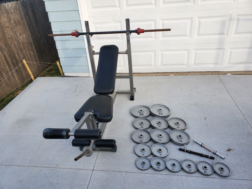 Standard Weight Bench with Bar and Weights 