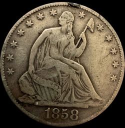 1858-O U.S. SEATED LIBERTY SILVER HALF DOLLAR 50c COIN (VF-Very Fine)