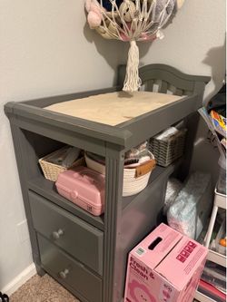 Wooden Changing Table with Drawers & Cubbies