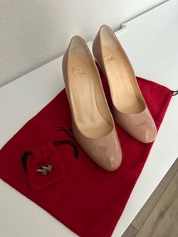 Christian Louboutin Merci Allen 85mm rounded toe patent nude pumps