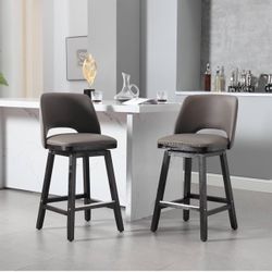 Set of 2 Swivel Bar Stools, Upholstered Bar Chairs with Solid Wood Legs, Modern Counter Height Swivel Stools for Cafe, Pub, Kitchen Island, Black