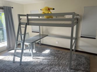 Grey Lofted Full Bed W/Desk