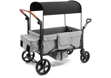 Minikid Baby Wagon Stroller for 2 Kids,Toddler Stroller With Canopy, Gray