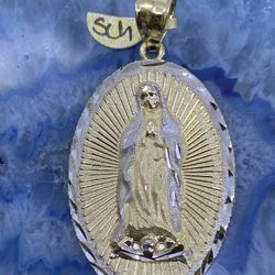 $1100 Two Tone Gold Virgin Mary Religious Charm Pendant