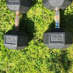 60 Pound Rubber coated Dumbbells