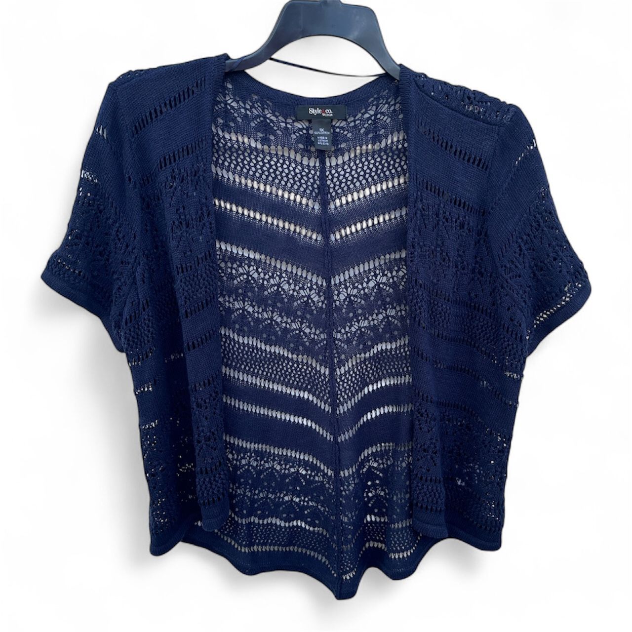 Navy Crochet Open Knit Cardigan Plus Size 1X