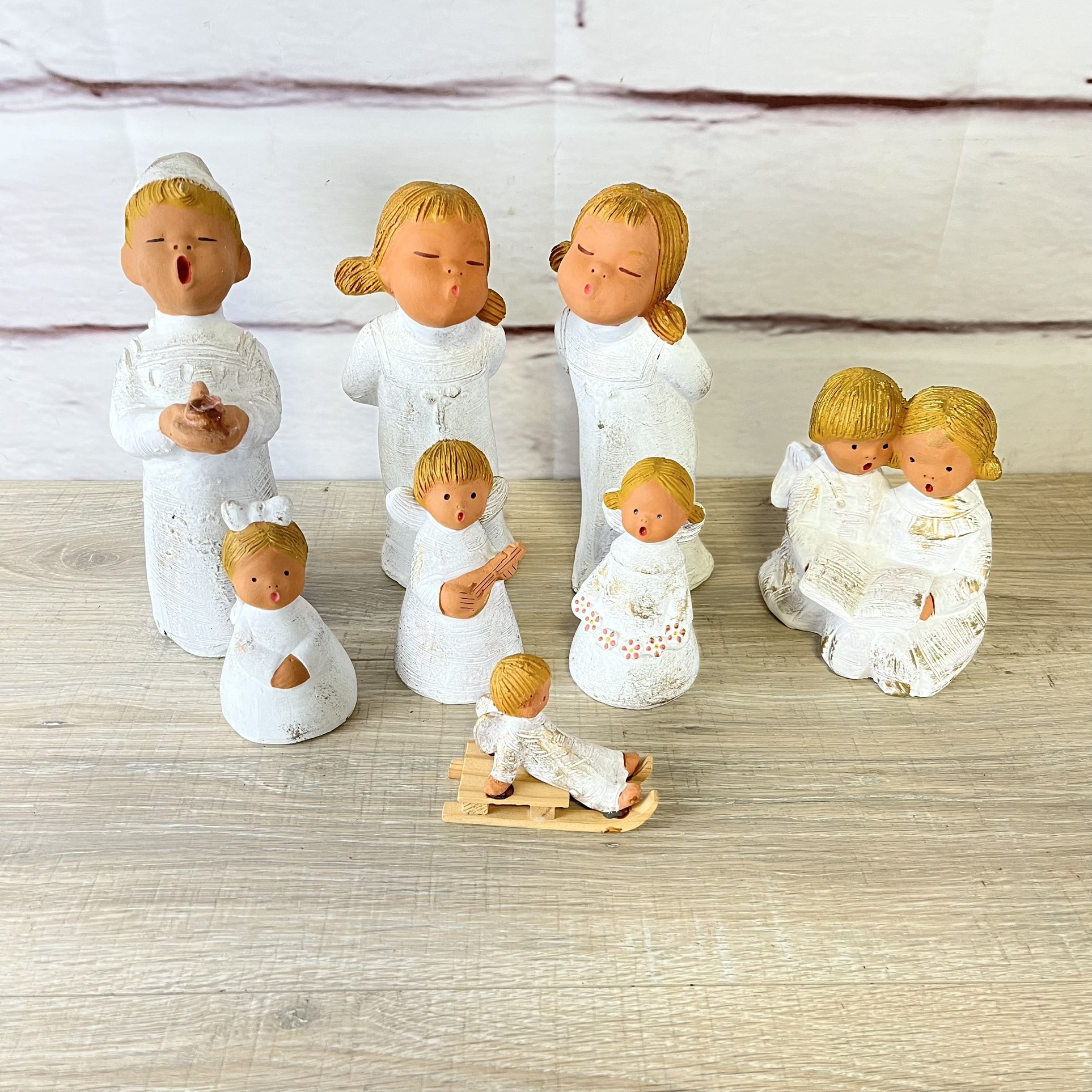 Vintage Jullar Terracotta Christmas Singing Angel Figurine Lot