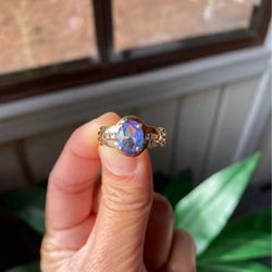 925 Ring - Goldtone with Blue Stone - Size 7