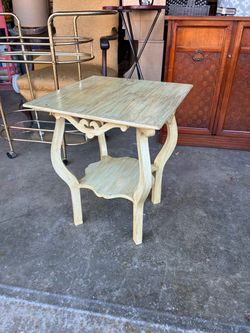 Vintage Wood Side Table with Lower Shelf