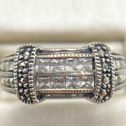 Vtg.Judith Jack " JJ" STERLING SILVER Marcasites & Cz Ring- Sz7.25
