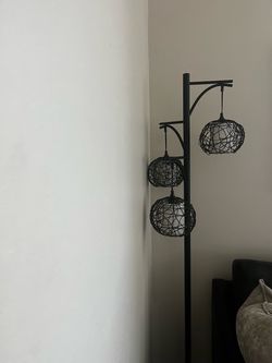 3-Light Tree Floor Lamp with Woven Cage Shades
