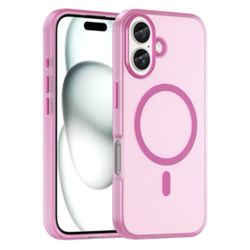 iPhone 16 MagSafe Frosted Translucent TPU + PC Full Coverage Phone Case(Pink)
