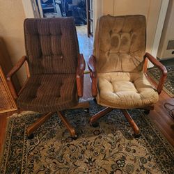 Vintage Solid Oak Office Arm Chairs! Circa 1970's! 