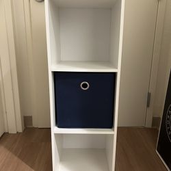 White Storage Shelf And Blue Bin, 3-cubes