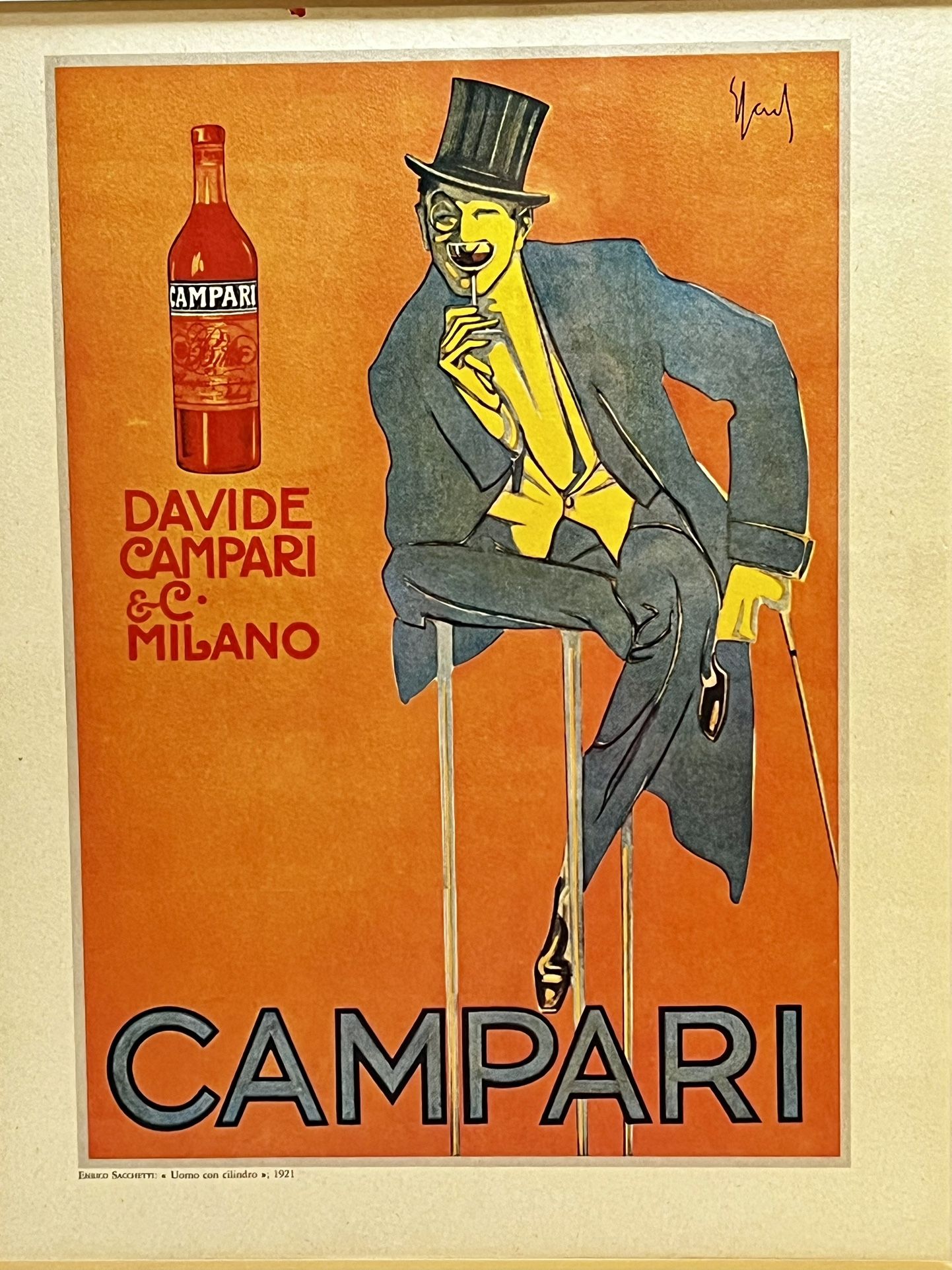Vintage Framed Campari Italian Poster / Print 17x21”