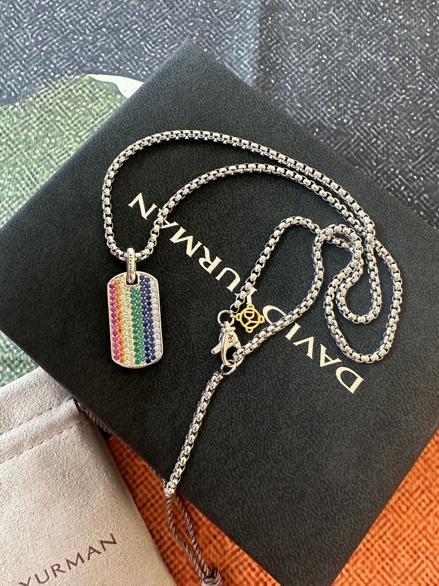 David Yurman Colorful Dog Tag Pendant Necklace