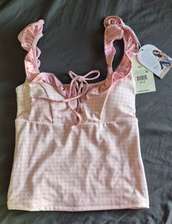 2 Xs Blogilates Ruffle lace up tanks