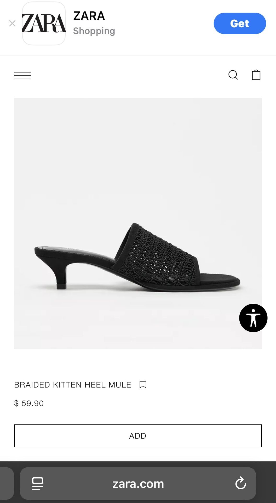 Zara Black Kitten Heel Mules