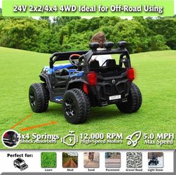 LE76 $220  sopbost 24V Kids Ride On UTV with Remote Control, 2WD/4WD Switchable, Blue